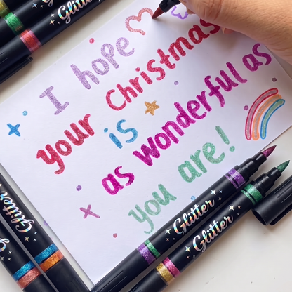 Christmas card lettered with glitter markers