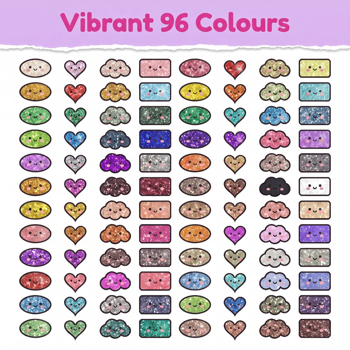 Vibrant 96 glitter colours chart